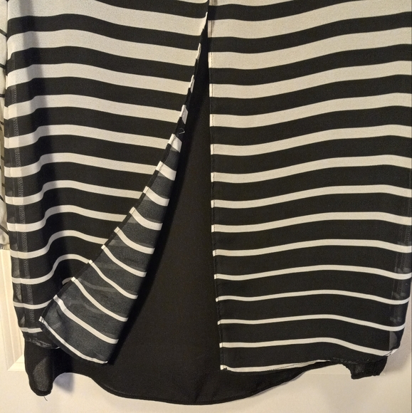AB Studio EUC, Black & Off White Striped Hi Lo Tunic, Sz S, Split Back - Picture 6 of 9